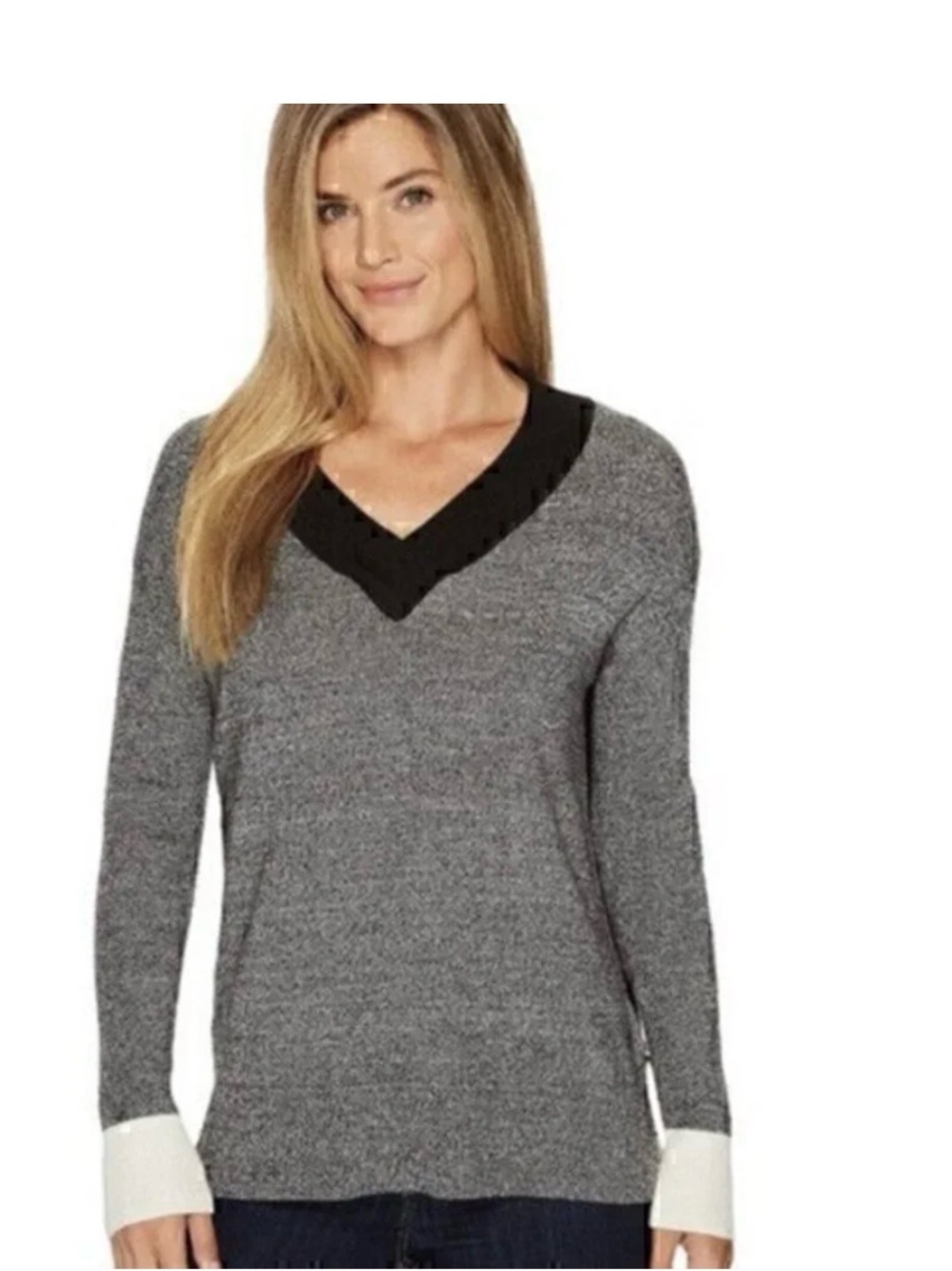 Smartwool Gray V‑Neck Sweater with Black Trim